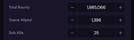 Example HopSquad event submission fields for Total Bounty, Teams Wiped, and Solo Kills